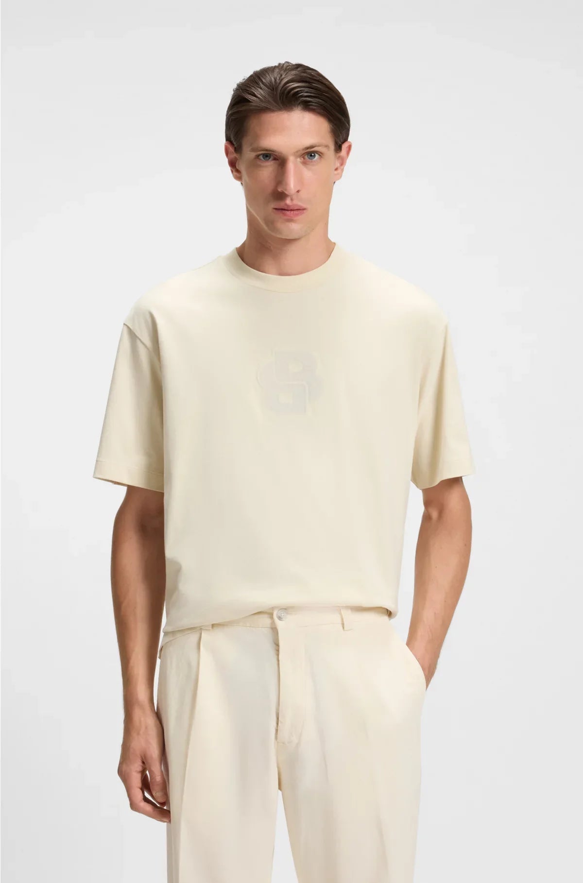PEACHED-COTTON T-SHIRT WITH DOUBLE B MONOGRAM