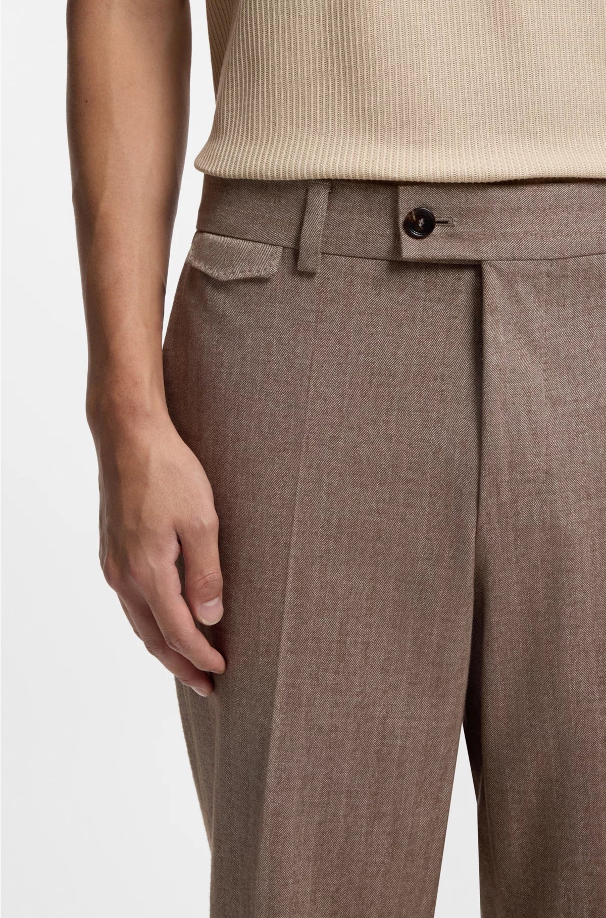 TAPERED-FIT TROUSERS IN COTTON, CASHMERE AND STRETCH
