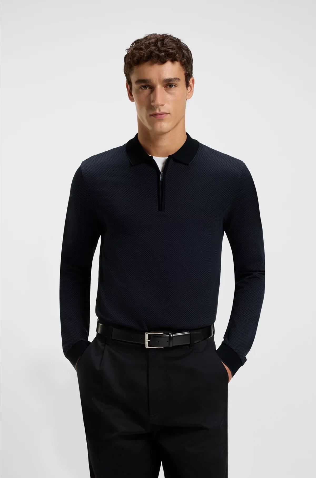 MERCERISED-COTTON POLO SHIRT WITH TWO-TONE STRUCTURE