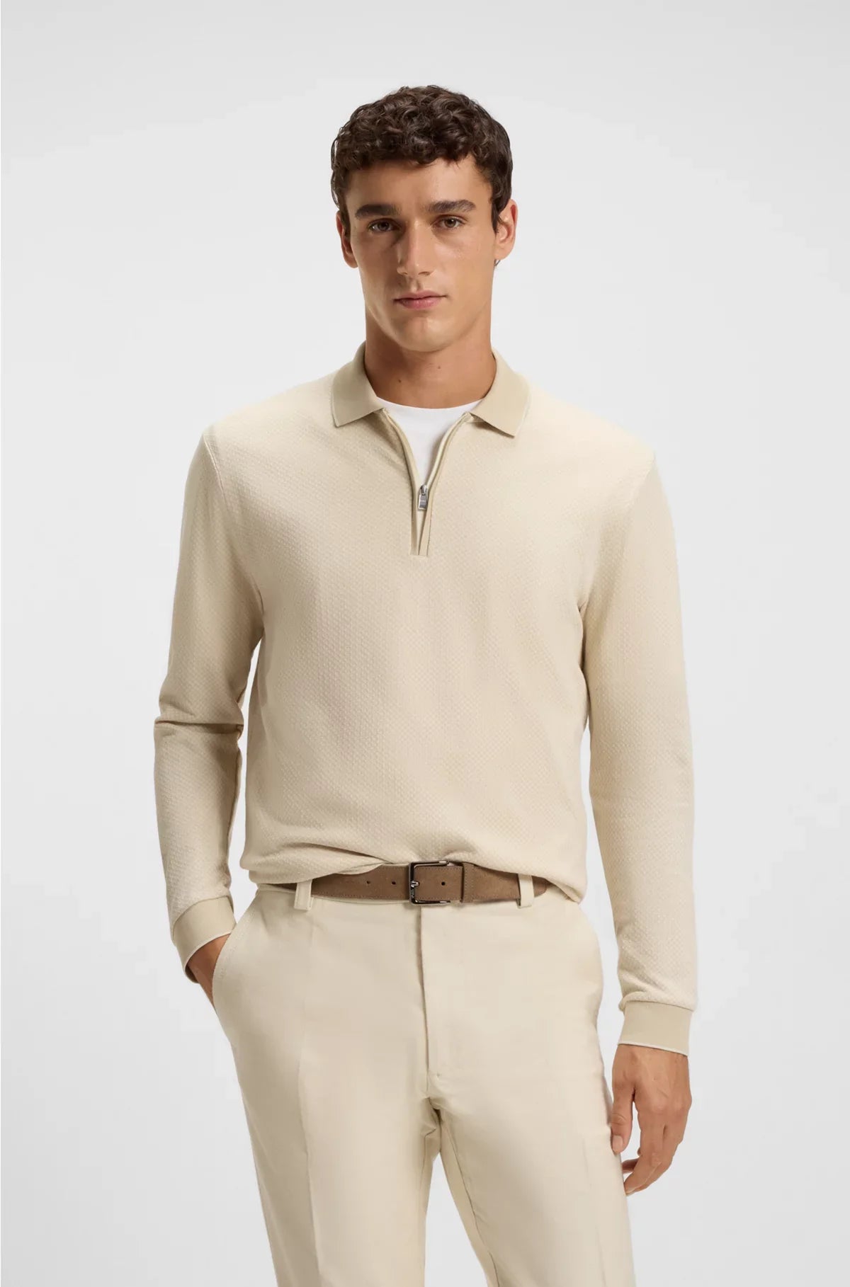 MERCERISED-COTTON POLO SHIRT WITH TWO-TONE STRUCTURE