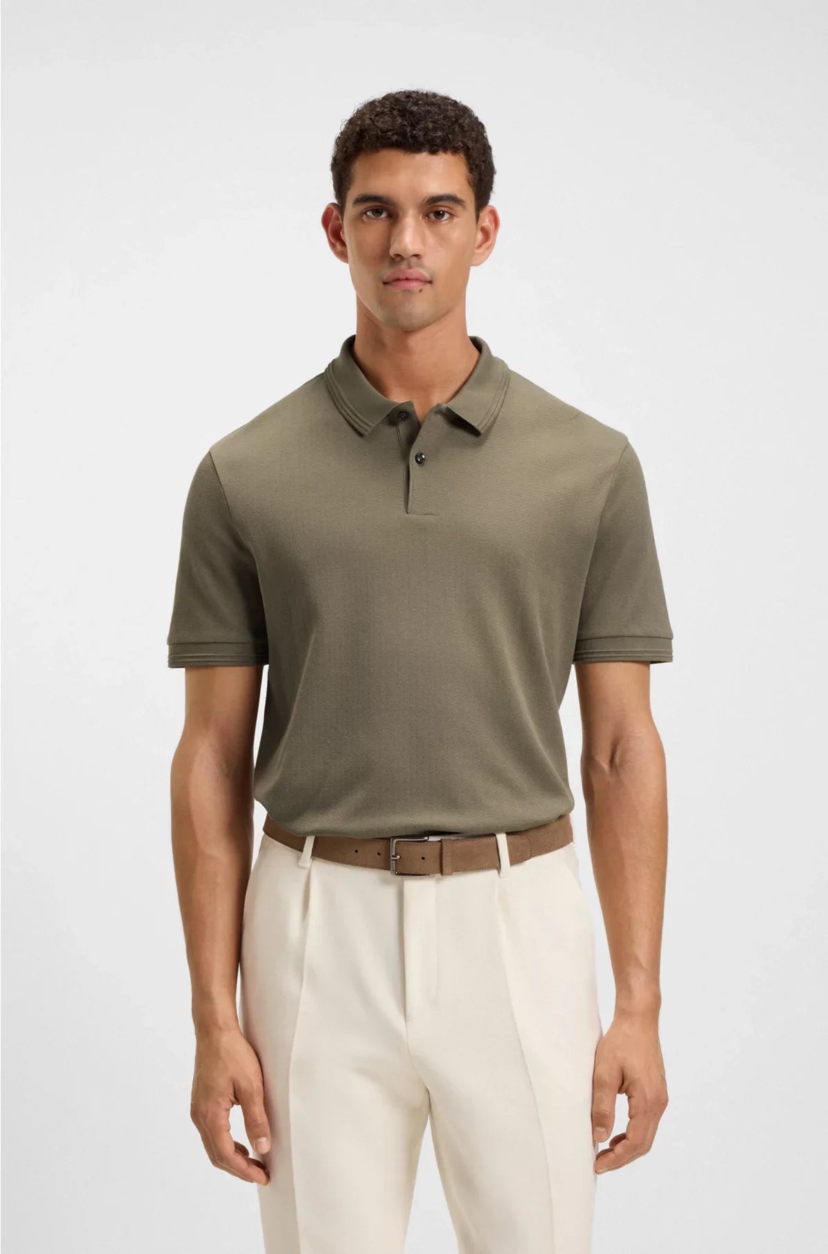 COTTON POLO SHIRT WITH HERRINGBONE STRUCTURE