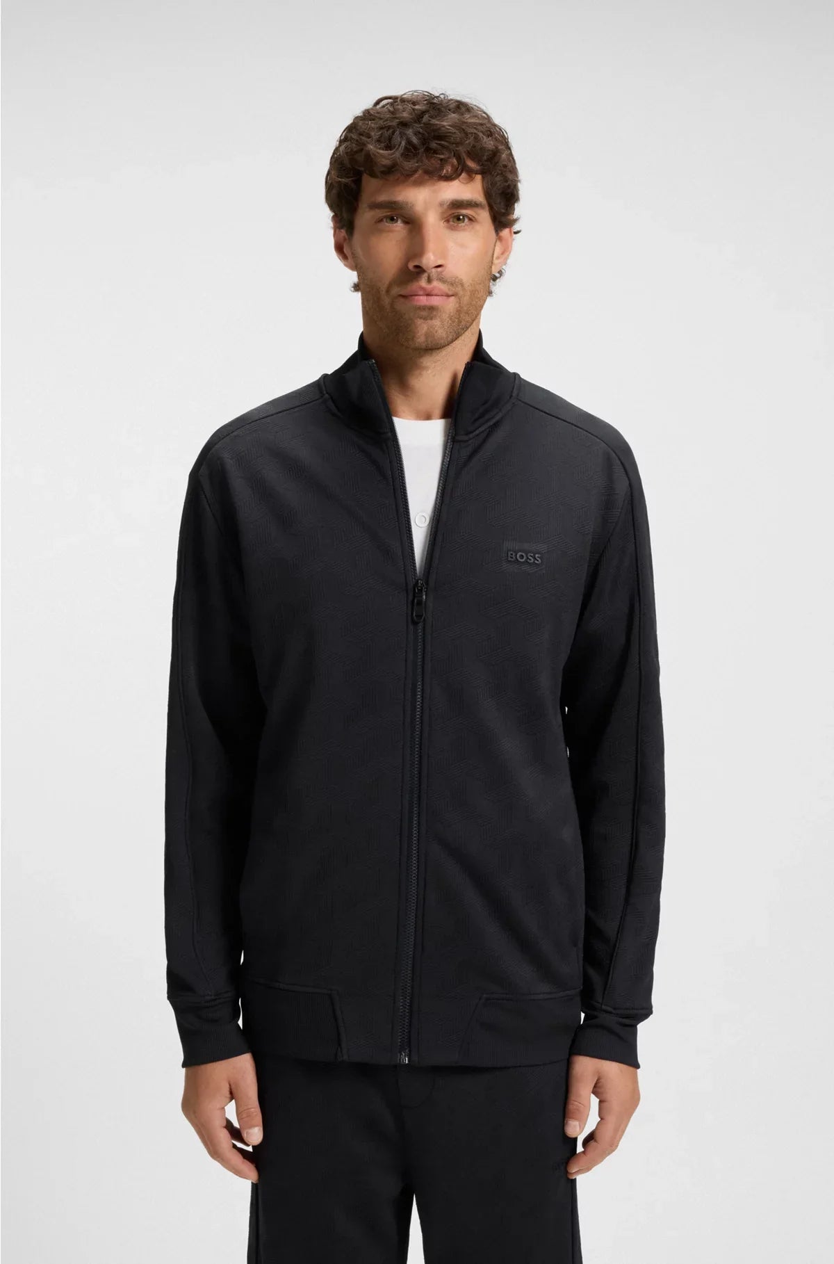 REGULAR-FIT ZIP-UP SWEATSHIRT WITH QUILTED JACQUARD