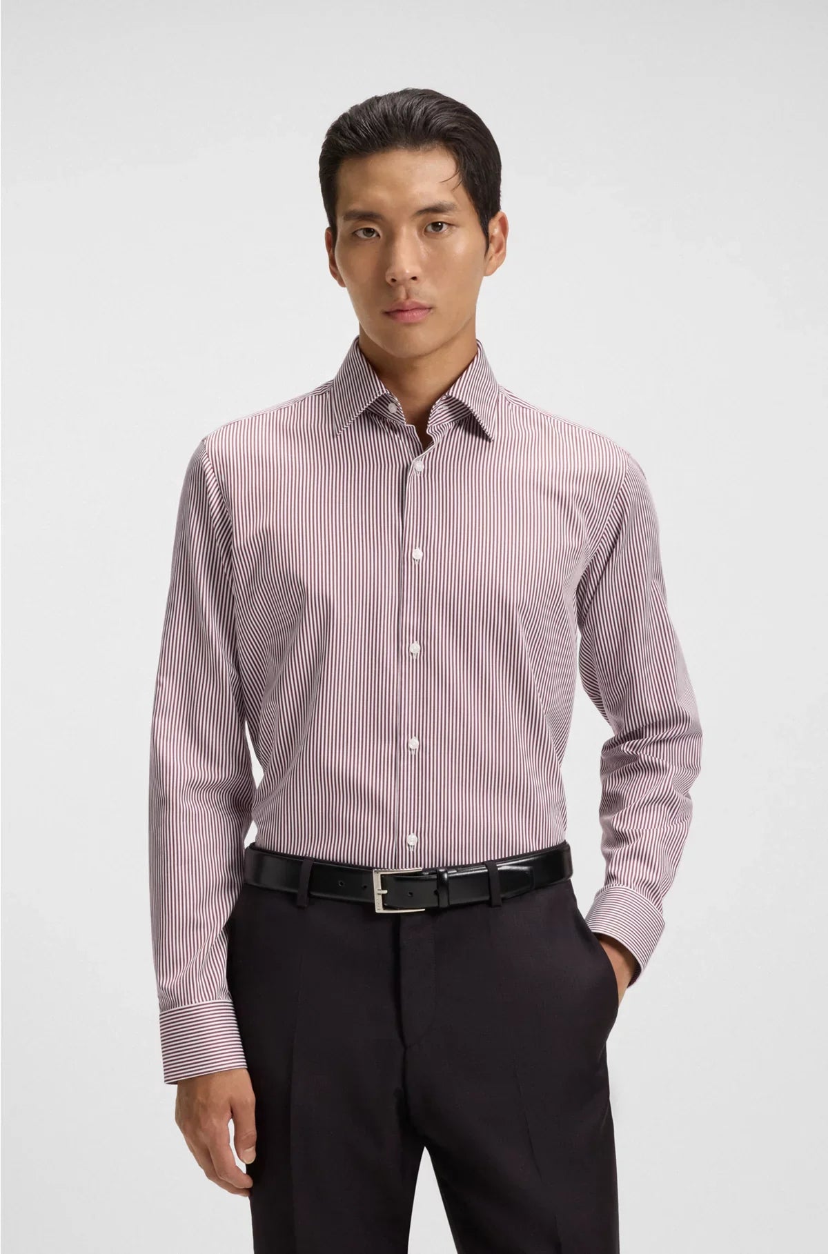 REGULAR-FIT SHIRT IN EASY-IRON STRIPED COTTON SATIN