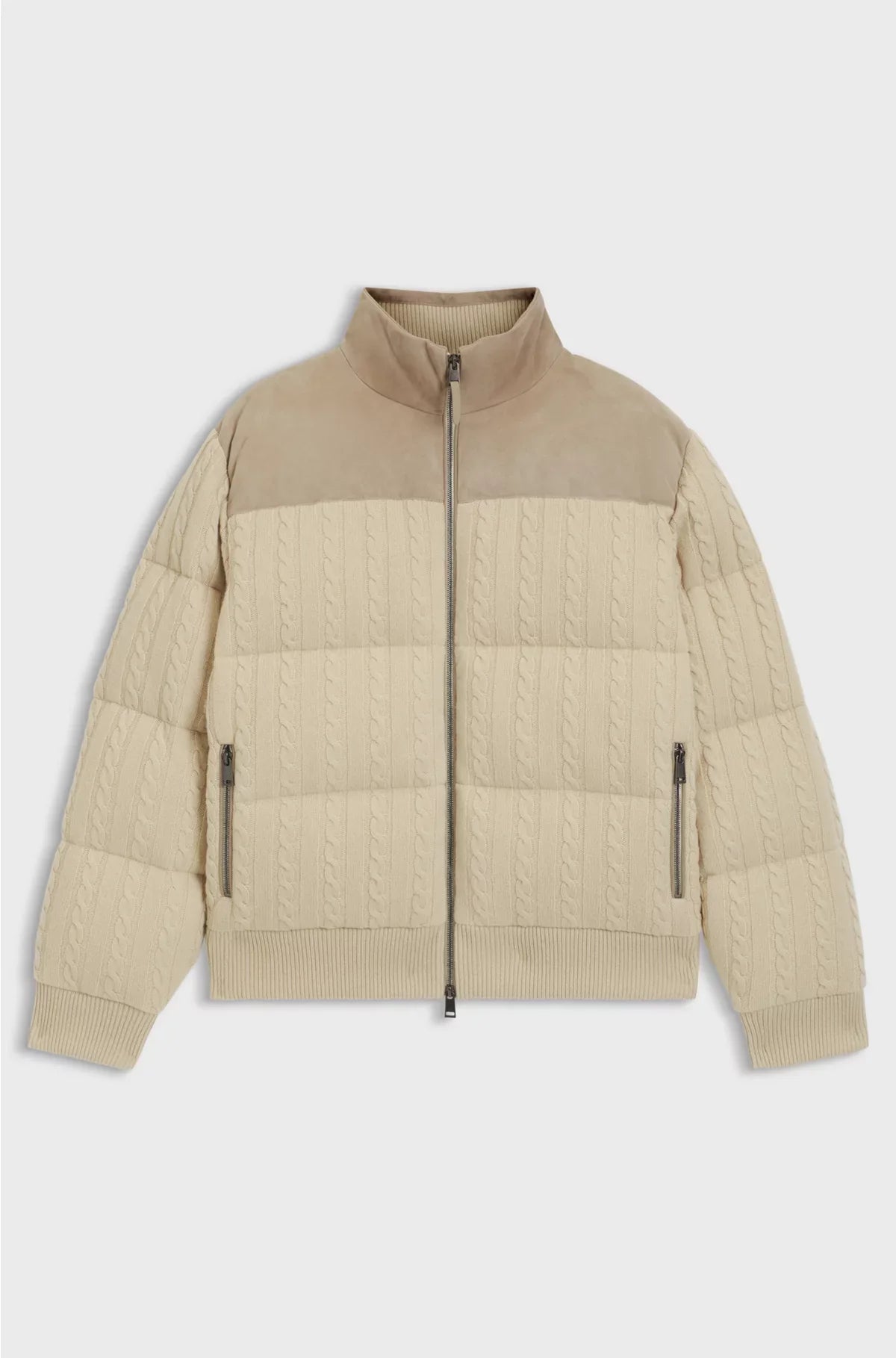 DOWN JACKET IN WOOL AND CASHMERE WITH SUEDE TRIMS