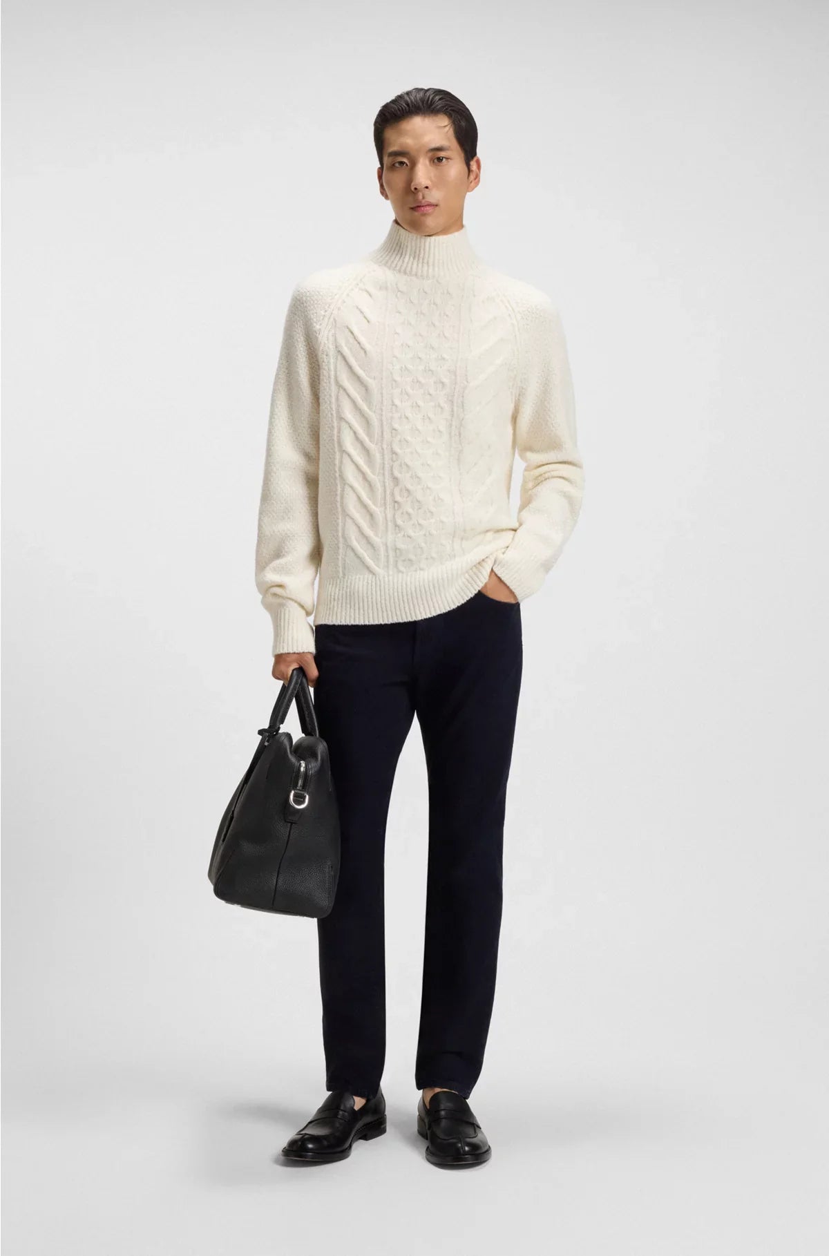 CABLE-KNIT SWEATER IN VIRGIN WOOL AND SILK