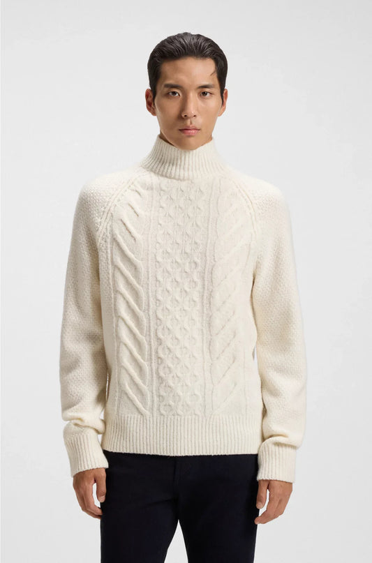 CABLE-KNIT SWEATER IN VIRGIN WOOL AND SILK