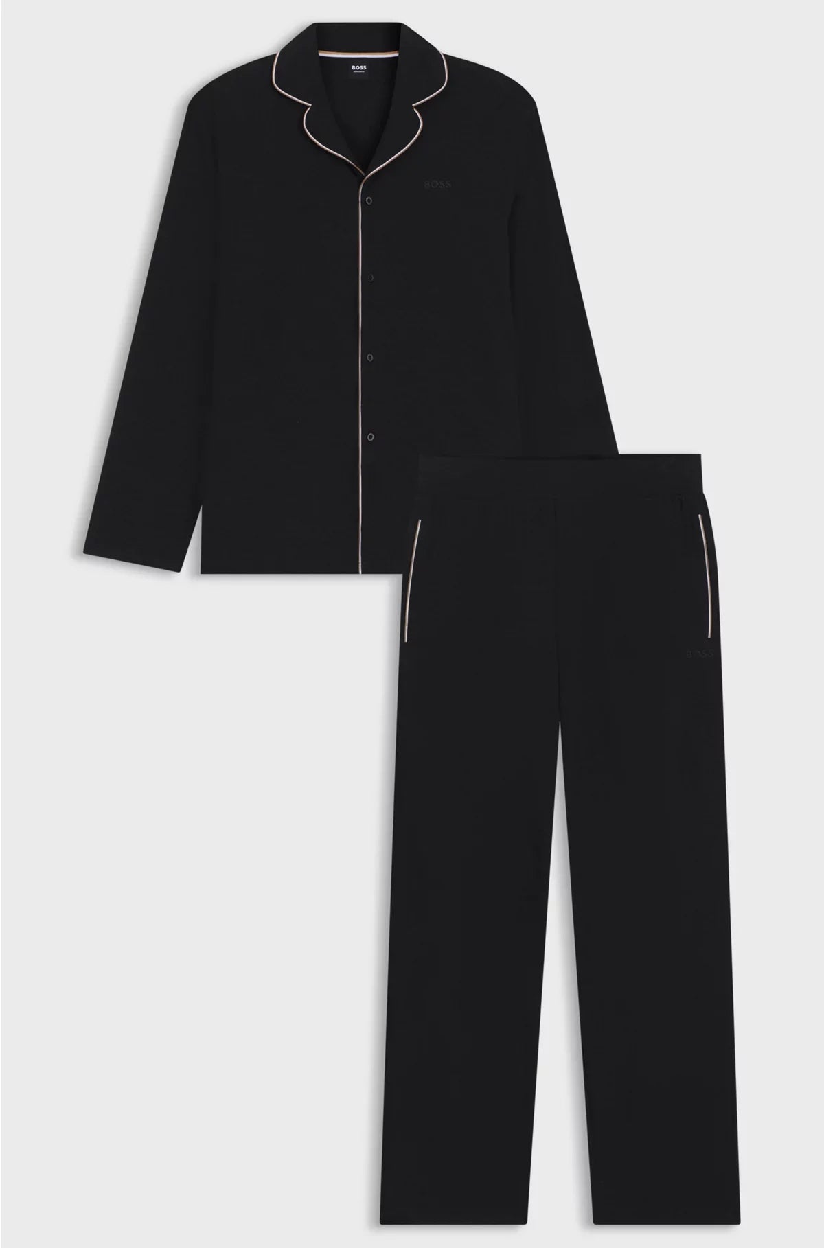 MELANGE PYJAMA SET WITH SIGNATURE-STRIPE PIPING