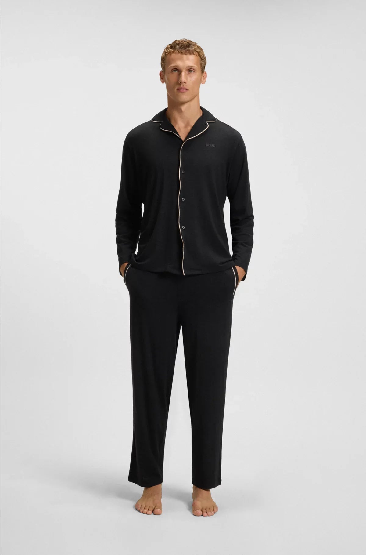 MELANGE PYJAMA SET WITH SIGNATURE-STRIPE PIPING