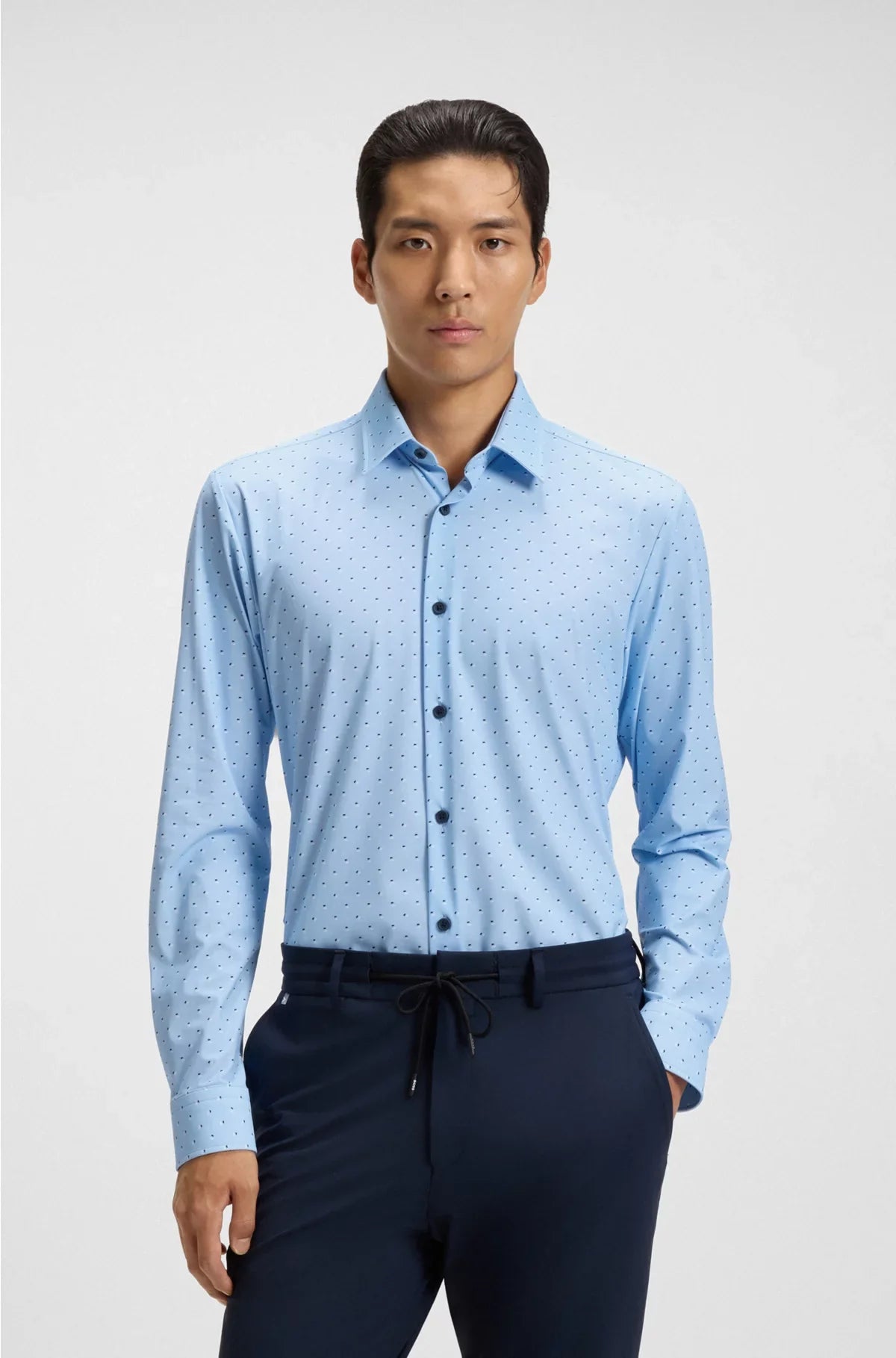 SLIM-FIT SHIRT IN PRINTED PERFORMANCE-STRETCH JERSEY