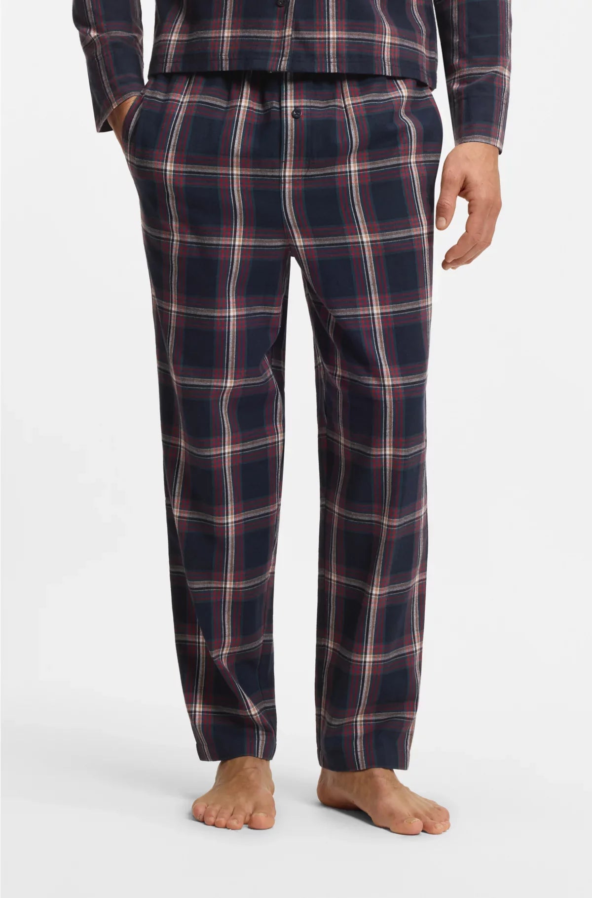 COTTON-BLEND PYJAMA BOTTOMS WITH PLAIN CHECK