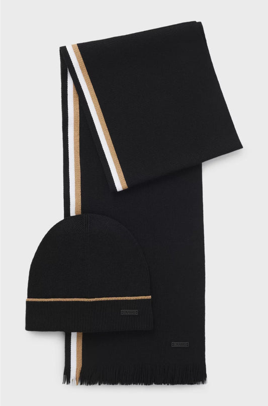 HAT AND SCARF GIFT SET WITH STRIPE DETAILS