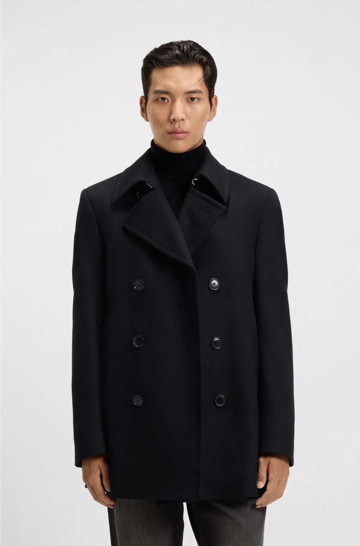 SLIM-FIT PEACOAT IN WOOL AND CASHMERE