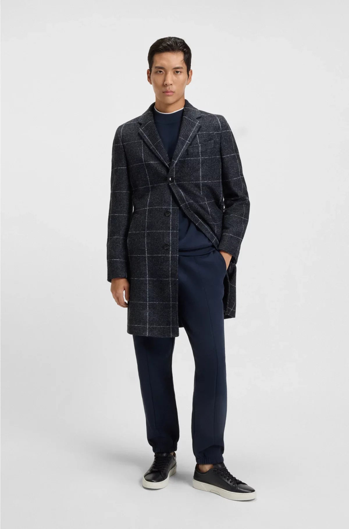 SLIM-FIT COAT WITH PLAIN CHECK