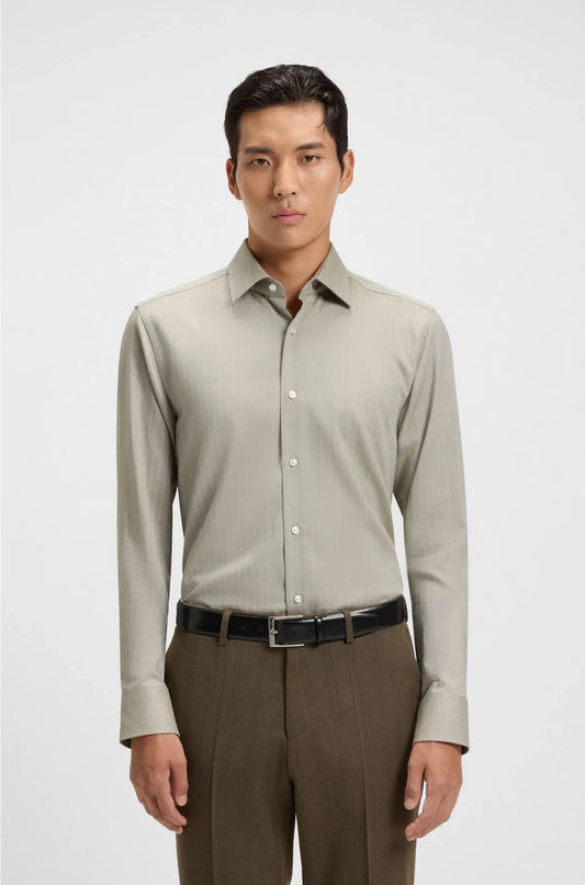 SLIM-FIT SHIRT IN HERRINGBONE TWILL