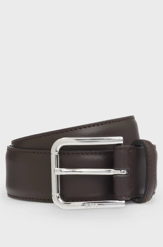 ITALIAN-MADE LEATHER BELT WITH LOGO BUCKLE