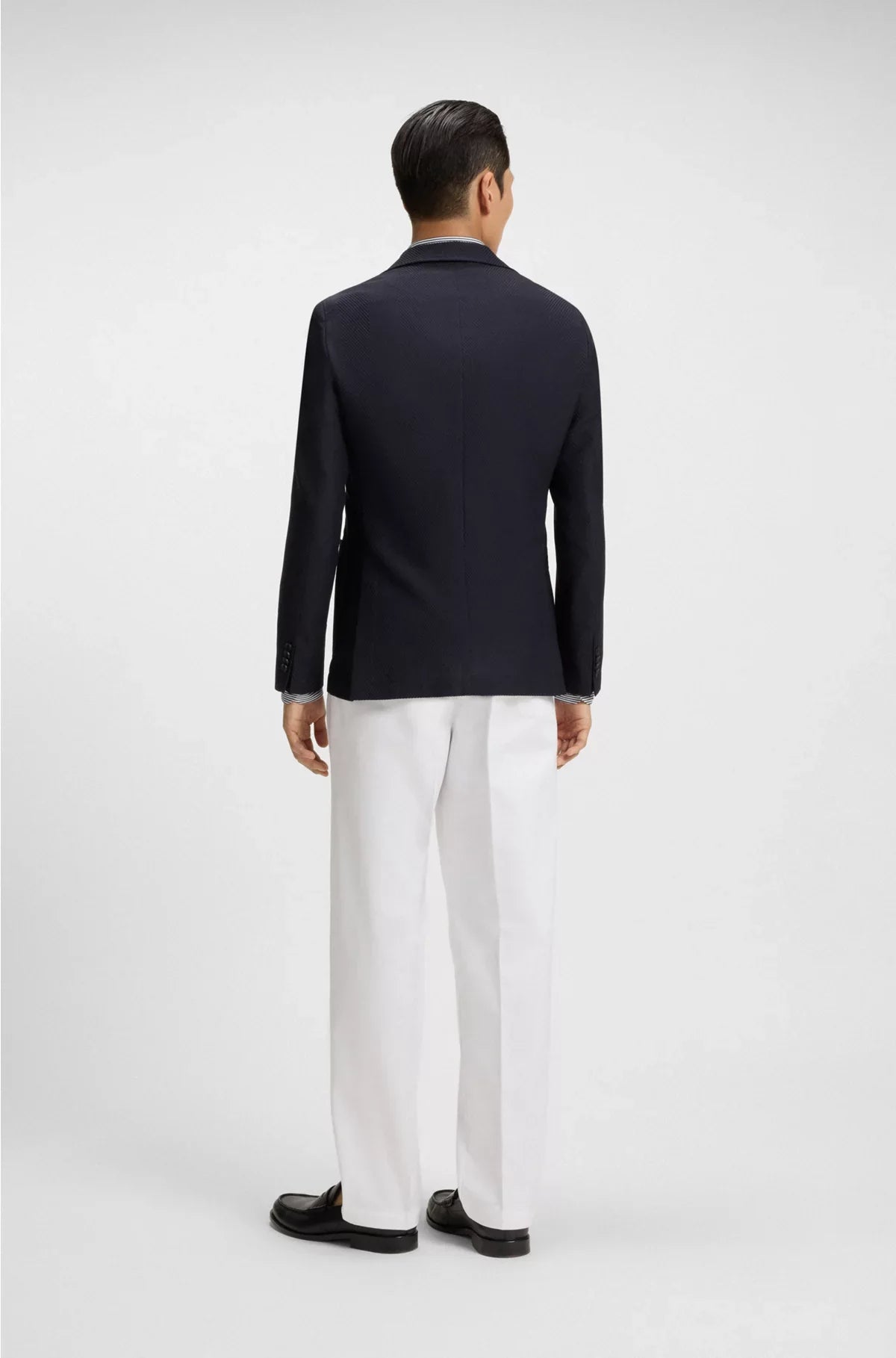 DOUBLE-BREASTED BLAZER IN COTTON AND VIRGIN-WOOL SEERSUCKER