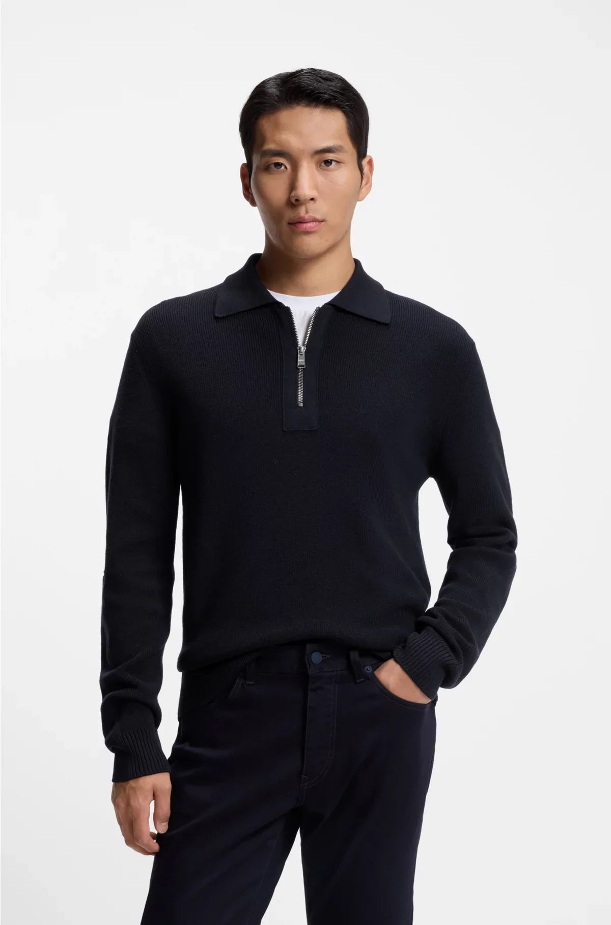 VIRGIN-WOOL SWEATER WITH ZIP COLLAR