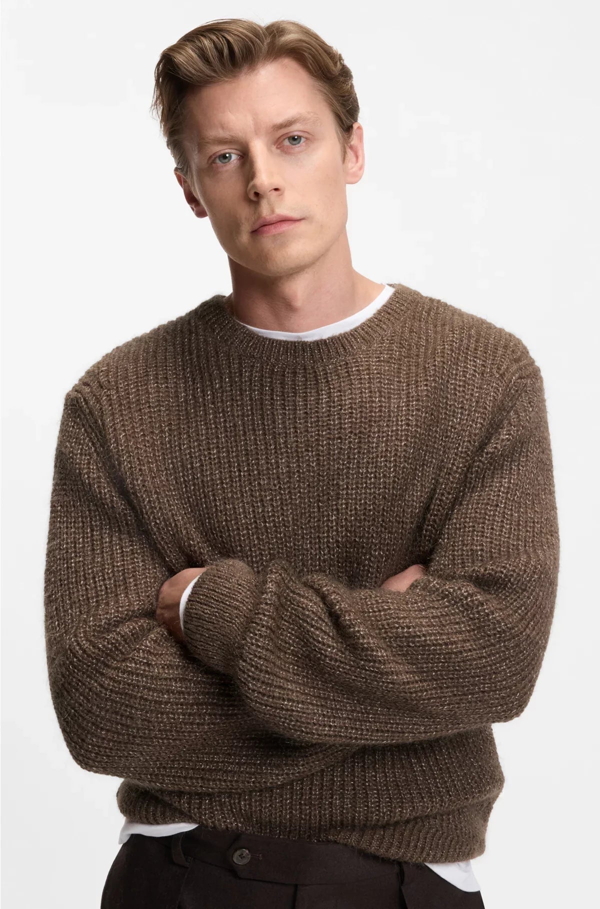 KNITTED SWEATER WITH MOULINE RIB
