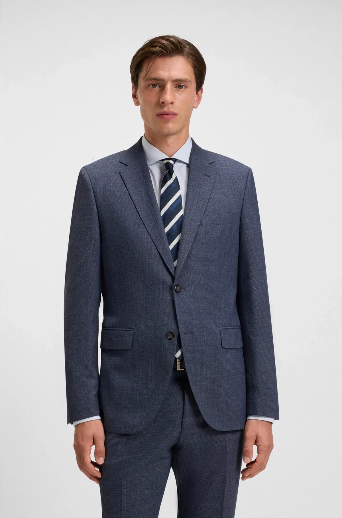 TWO-PIECE REGULAR-FIT SUIT IN PATTERNED STRETCH CLOTH
