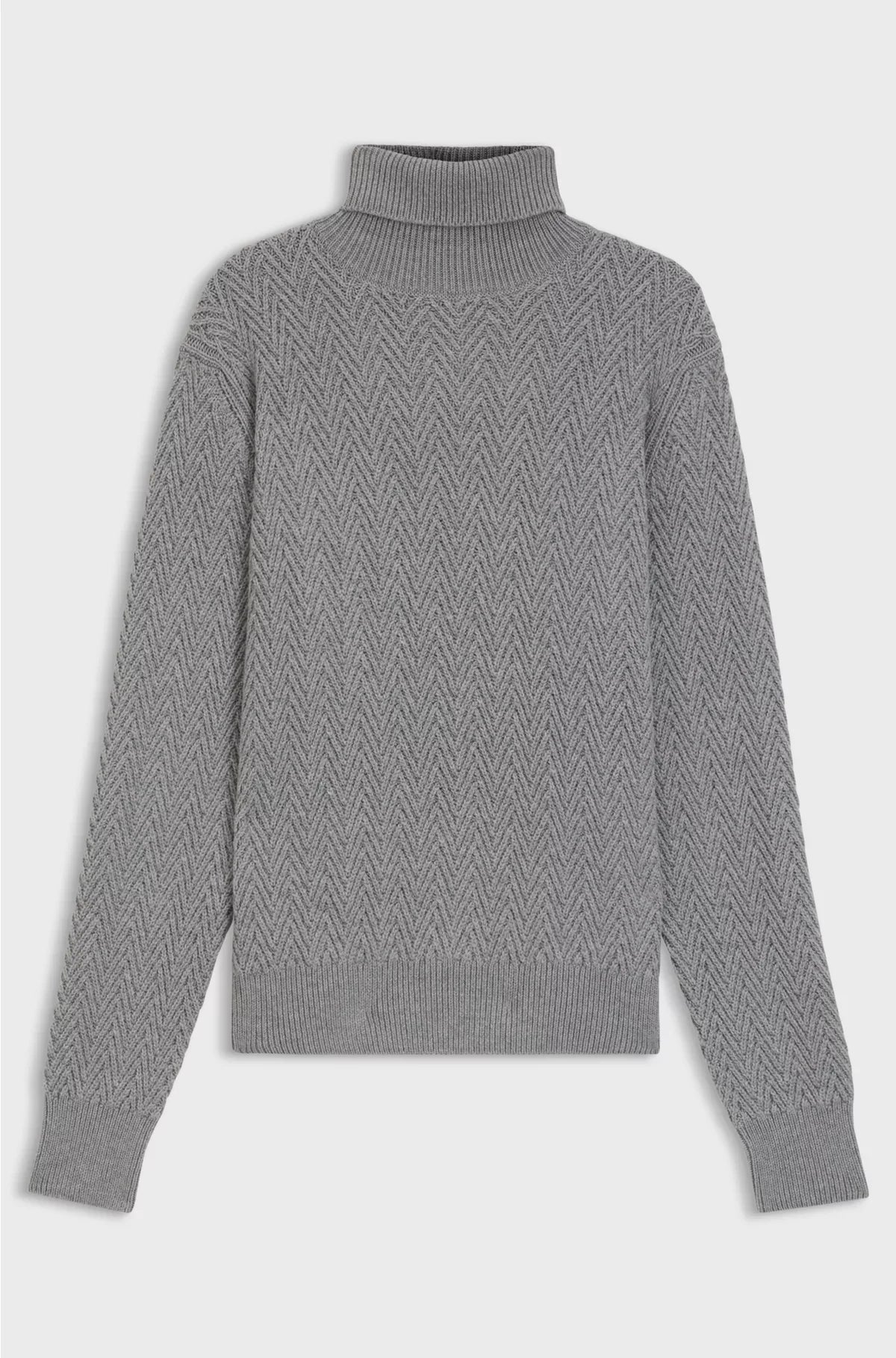 REGULAR FIT ROLLNECK SWEATER IN HERRINGBONE VIRGIN WOOL