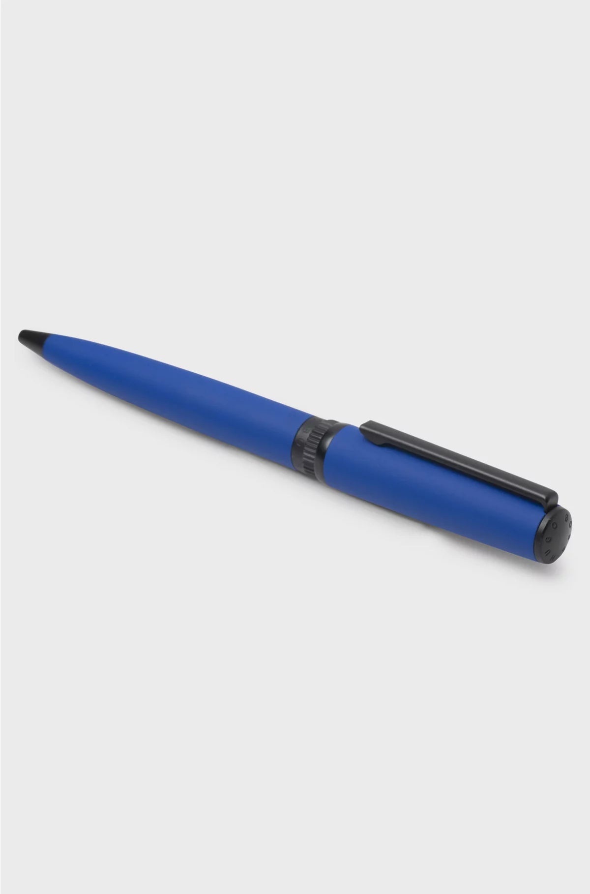 BALLPOINT PEN WITH BLUE RUBBERISED FINISH AND LOGO RING