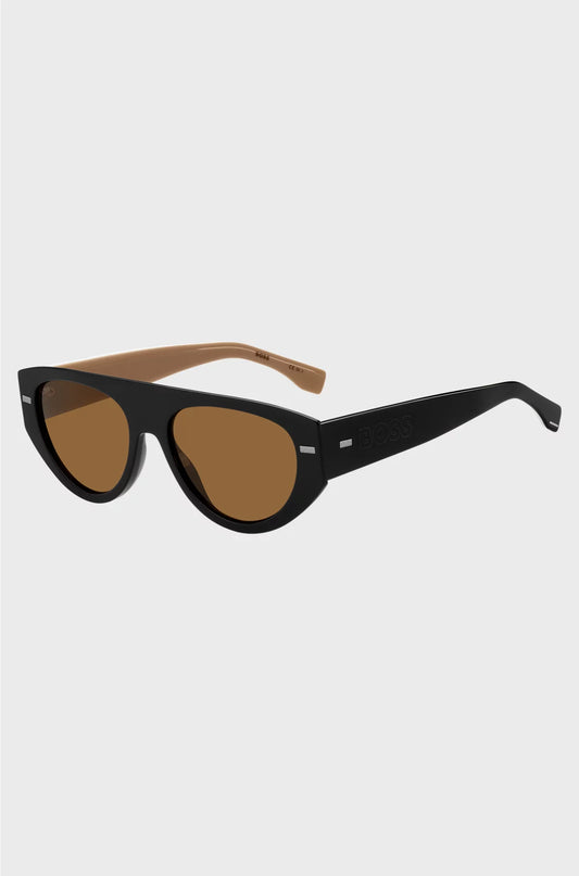 BLACK BIO-ACETATE SUNGLASSES WITH LASERED-LOGO TEMPLES