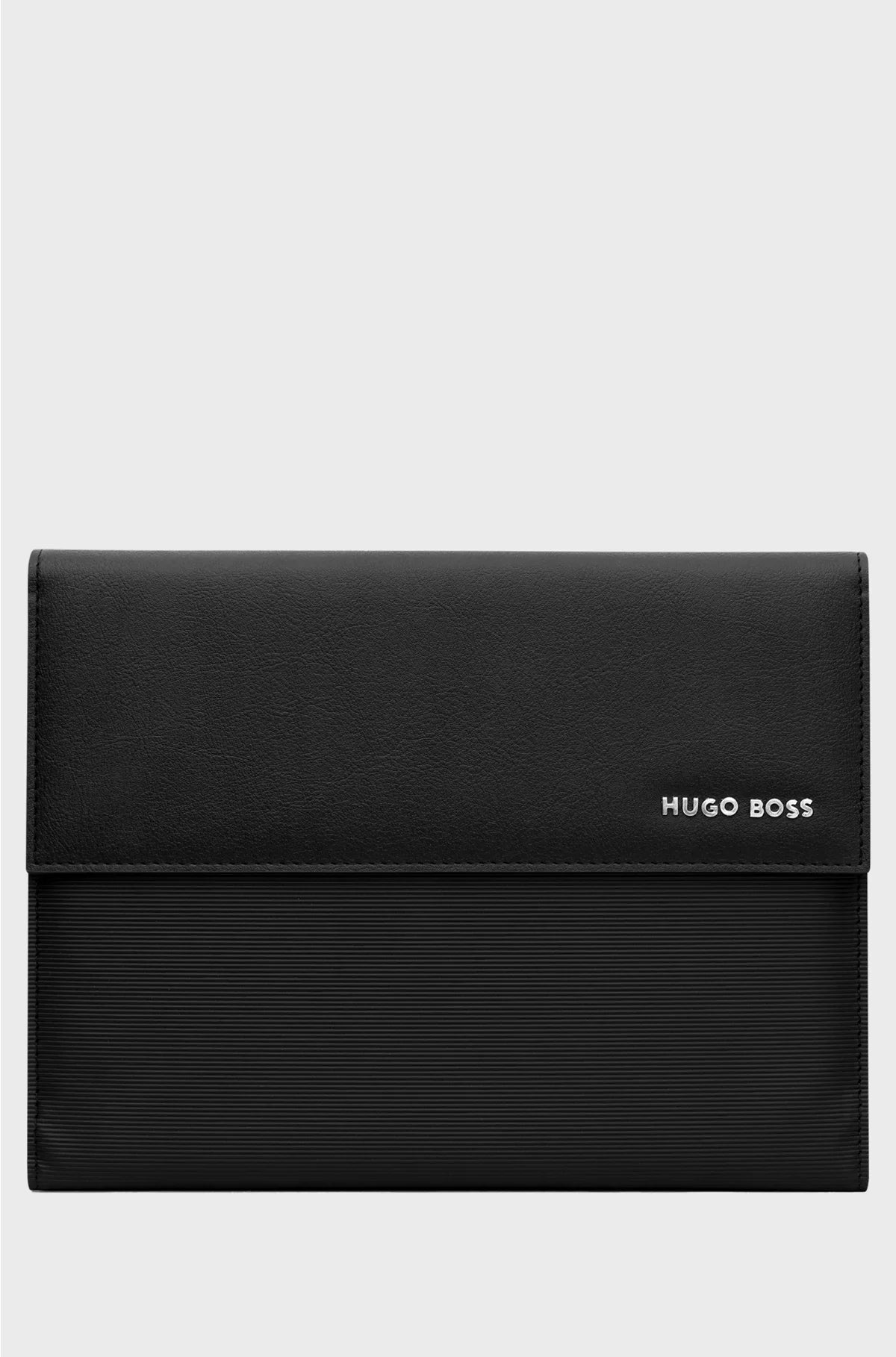 BLACK A5 FOLDER IN FAUX LEATHER WITH PINSTRIPE STRUCTURE