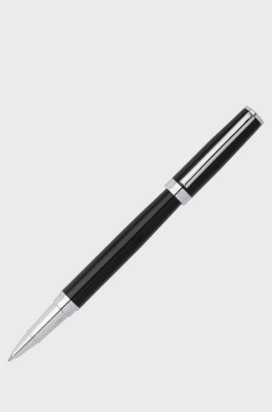 ROLLERBALL IN LACCA NERO LUCIDO CON ANELLO LOGATO