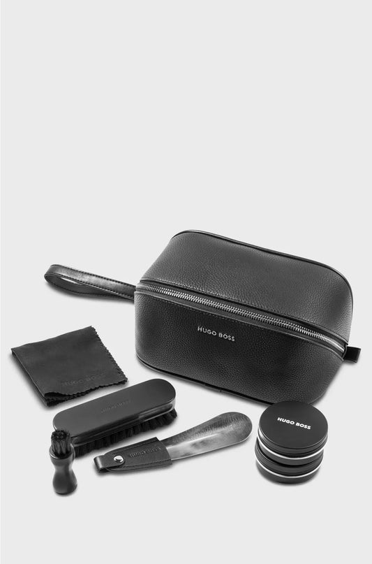 SHOE-CARE KIT IN GRAINED FAUX-LEATHER BAG
