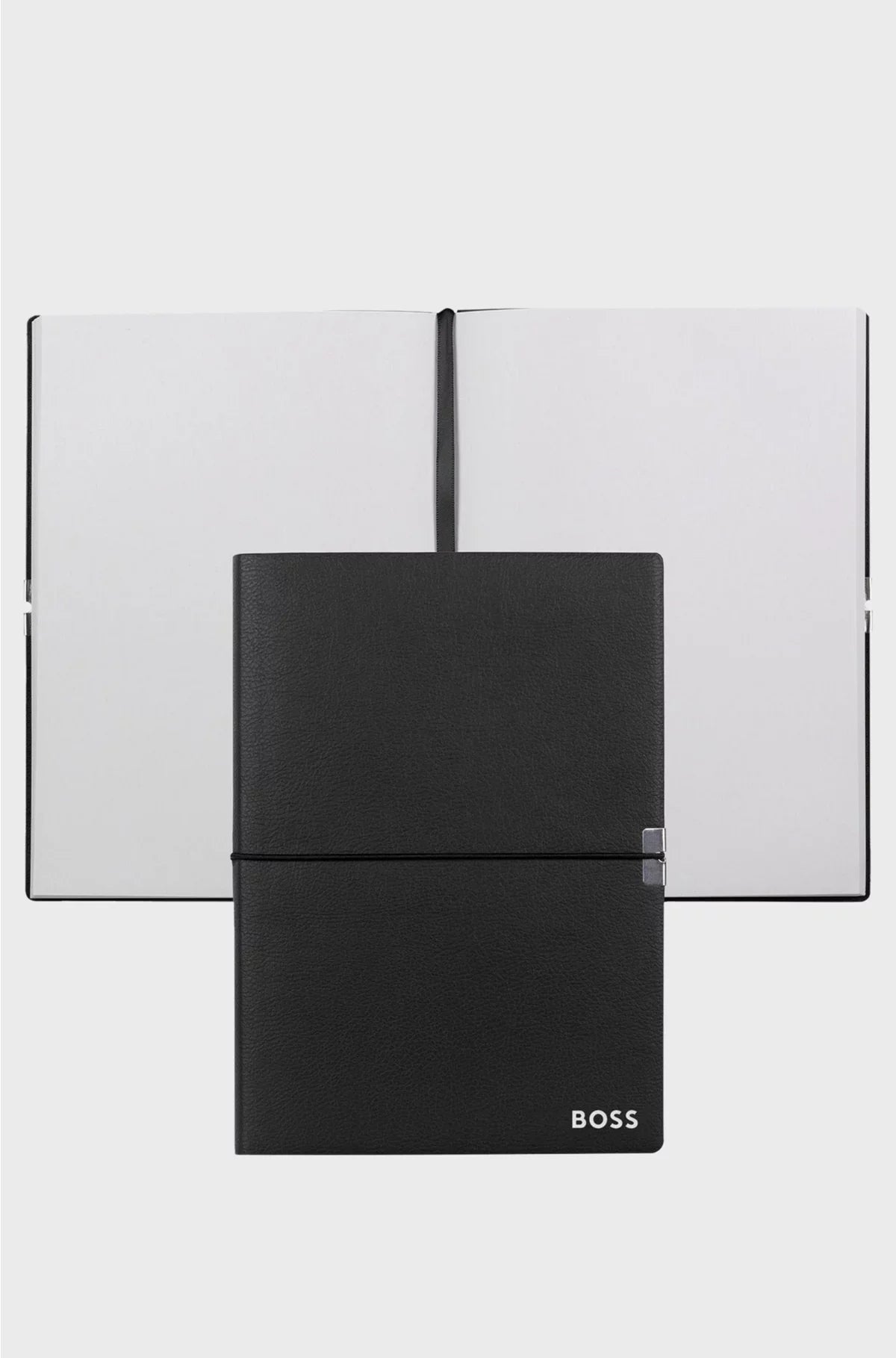 A5 NOTEBOOK IN BLACK FAUX LEATHER WITH ELASTICATED BAND