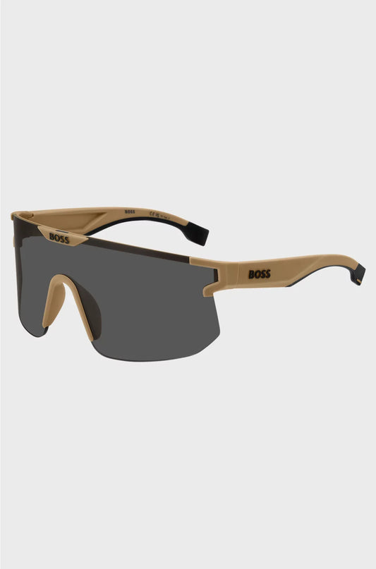 CAMEL MASK-STYLE SUNGLASSES WITH BRANDED TEMPLES AND BRIDGE