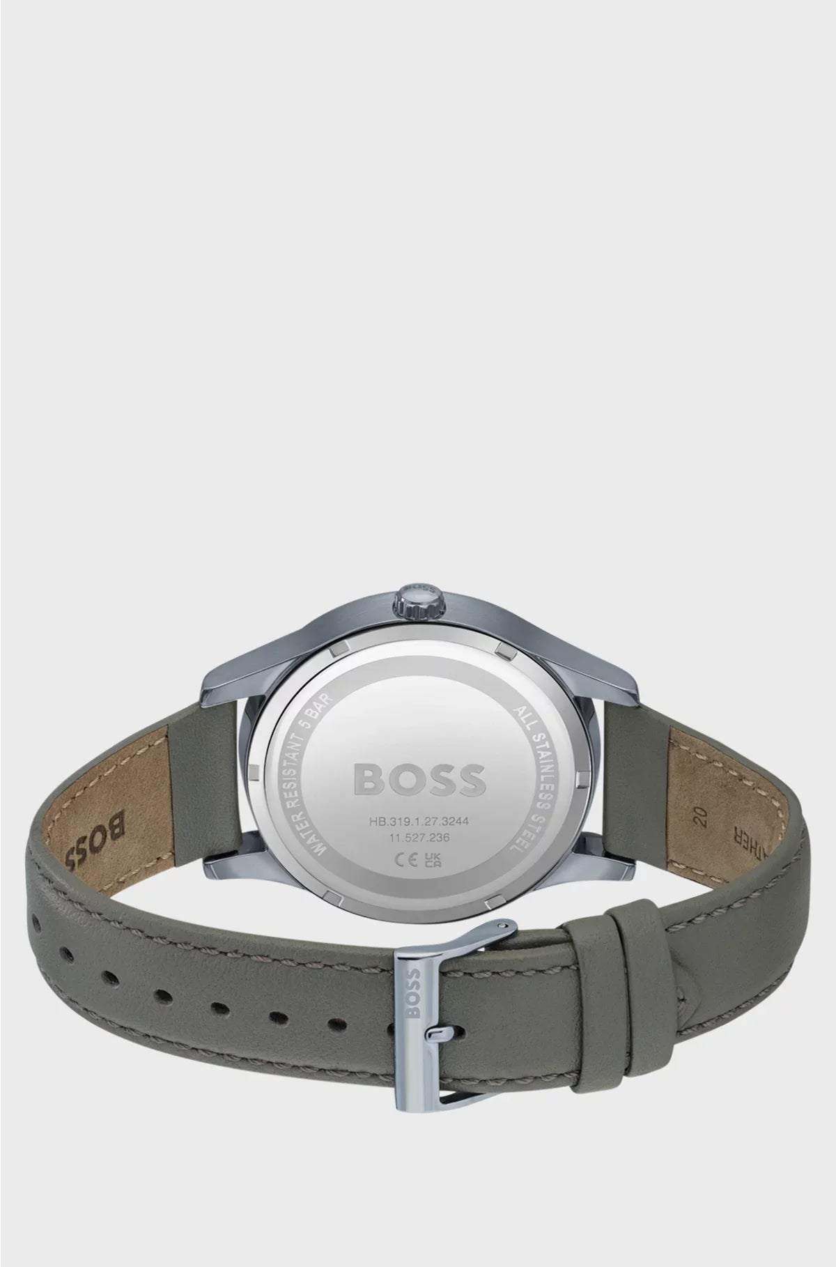 GREY-PLATED WATCH WITH LEATHER STRAP
