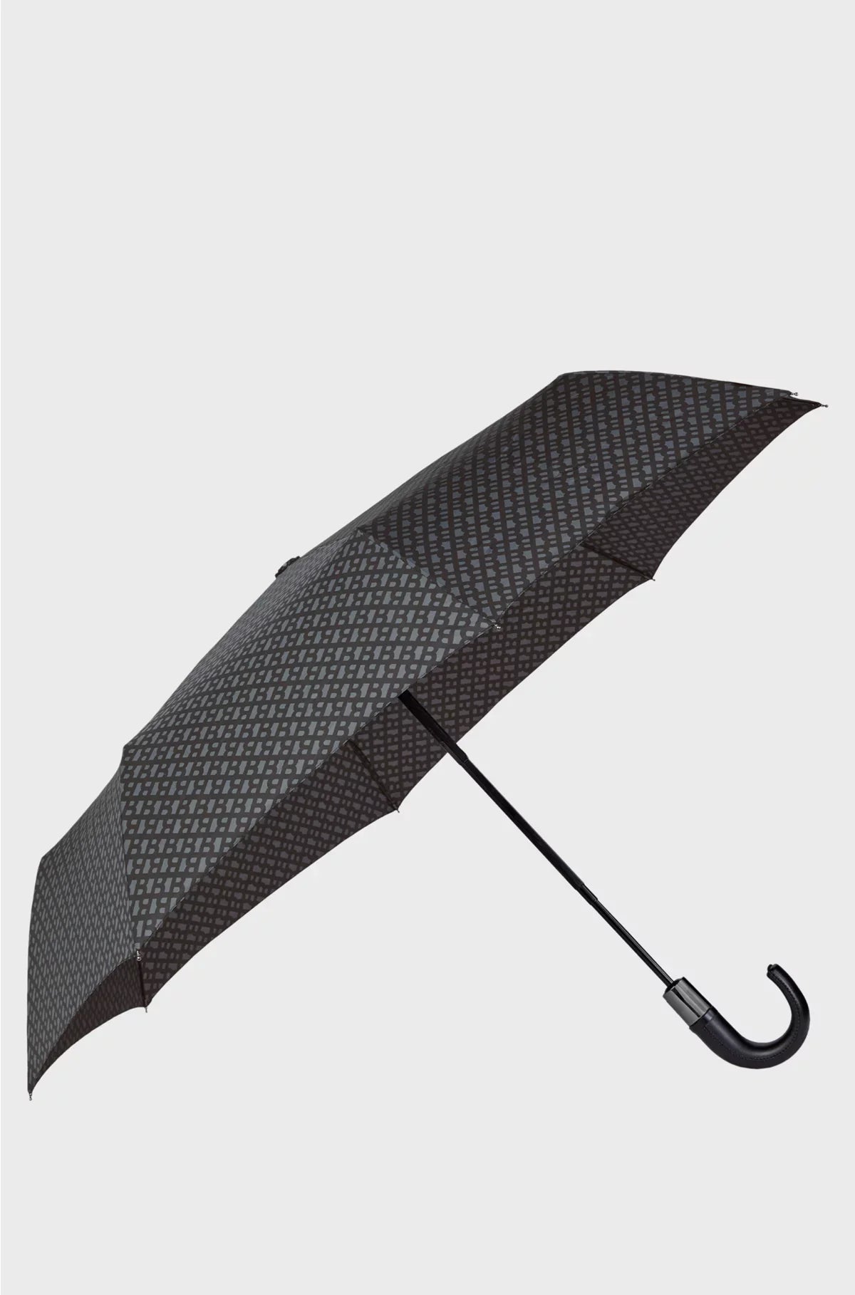 DARK-GREY MONOGRAM-PATTERN UMBRELLA WITH LOGO STRAP