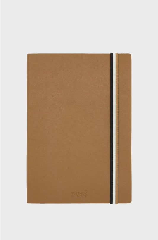 CAMEL FAUX-LEATHER A5 NOTEBOOK WITH SIGNATURE-STRIPE STRAP