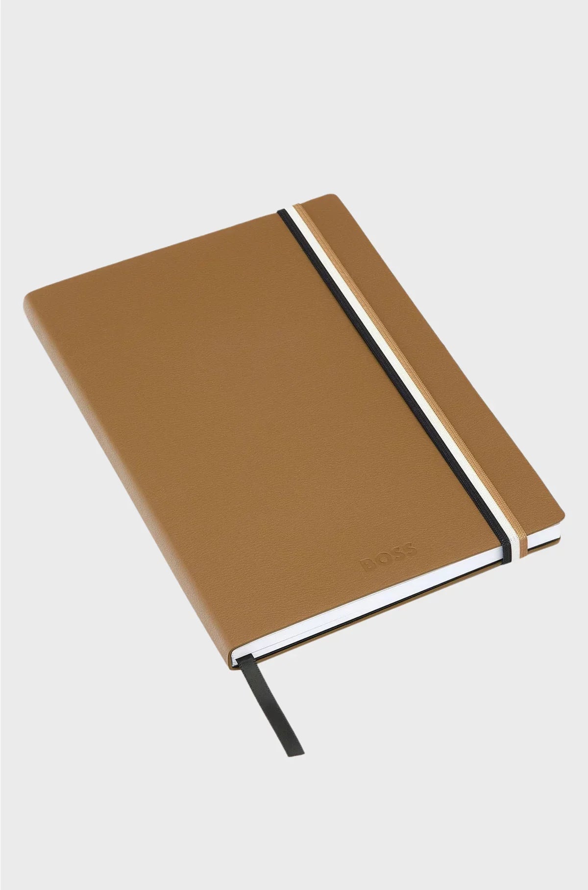 QUADERNO A5 IN SIMILPELLE COLOR CAMMELLO CON FASCETTA A RIGHE "SIGNATURE"