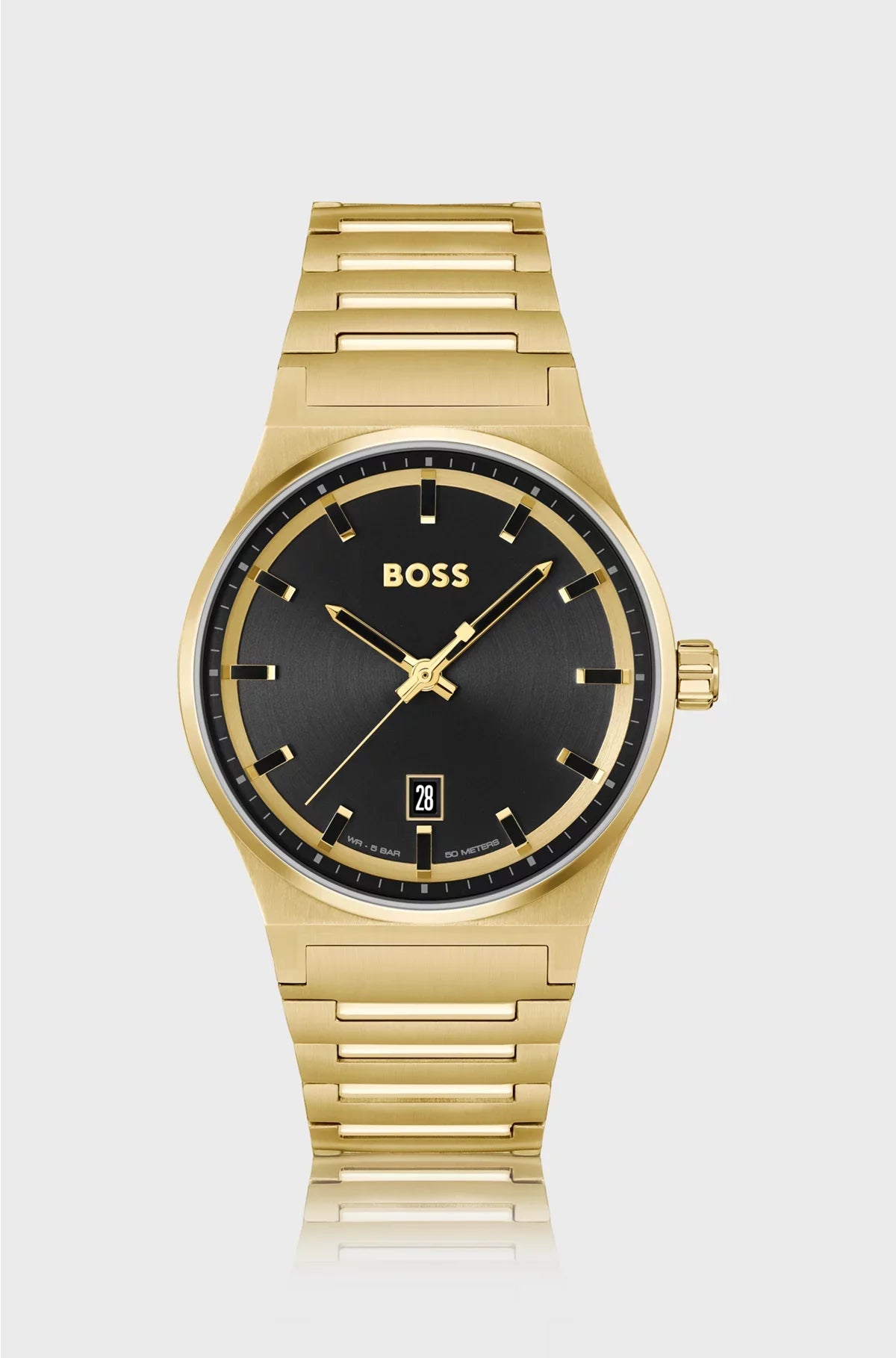 BLACK-DIAL WATCH WITH GOLD-TONE LINK BRACELET