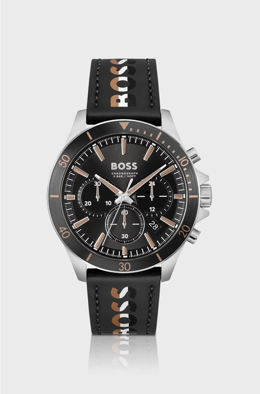 TROPER BRANDED-STRAP CHRONOGRAPH WATCH WITH BLACK DIAL