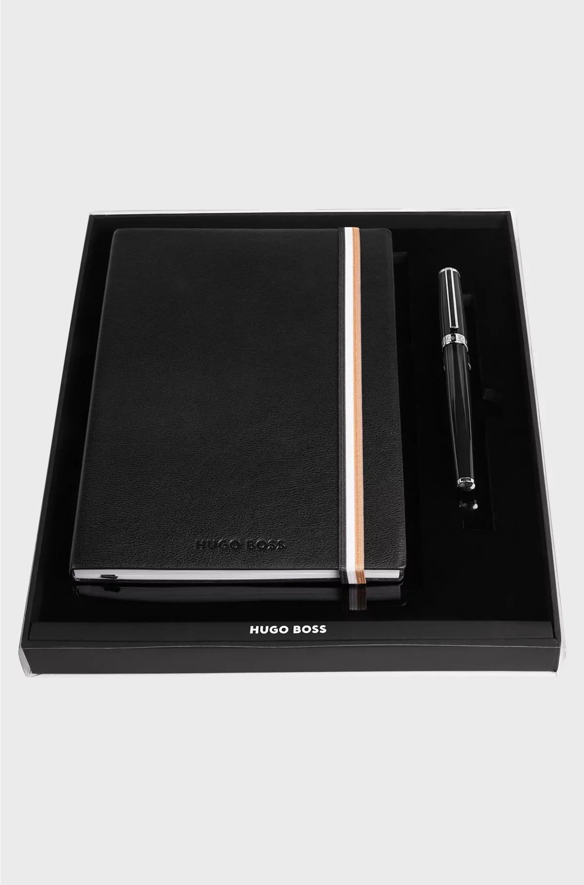 BLACK A5 NOTEBOOK AND BRASS FOUNTAIN PEN SET