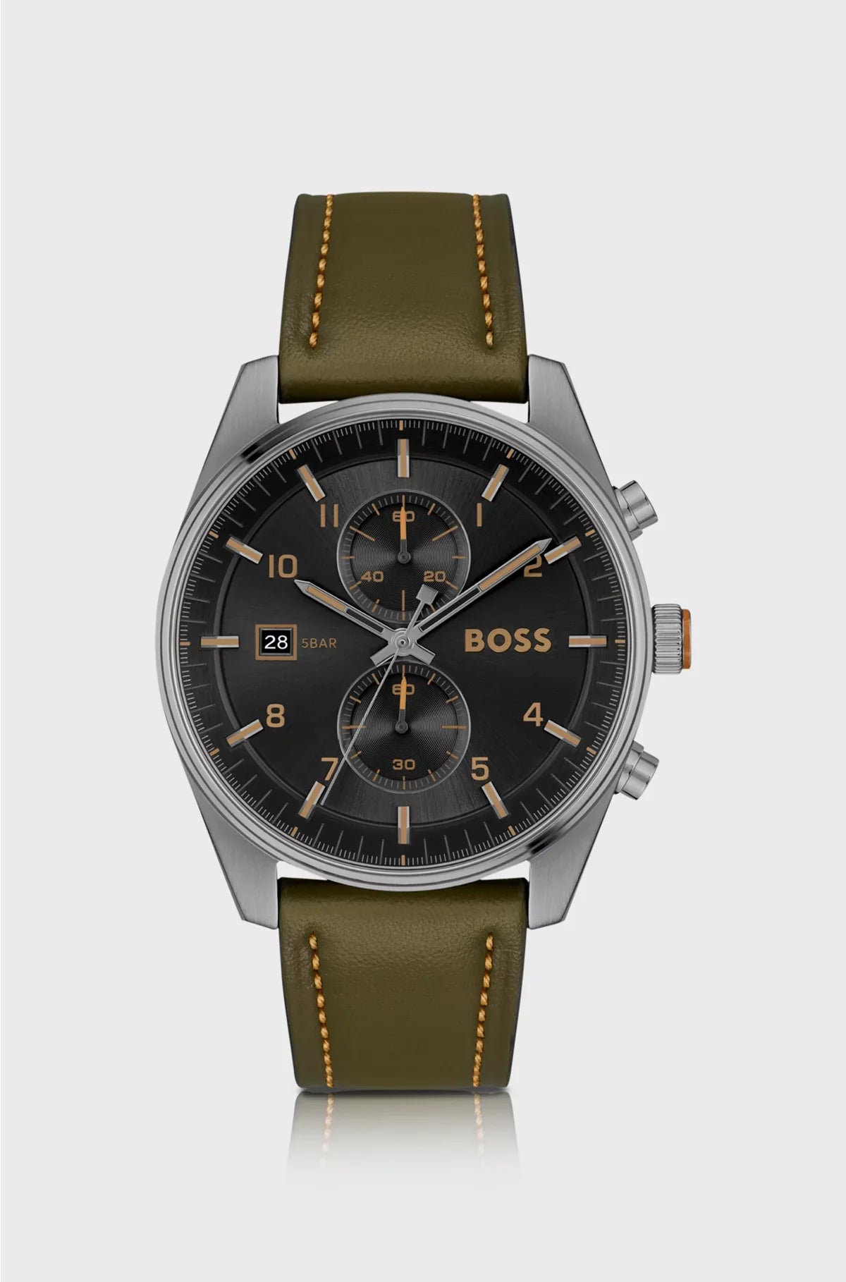 OROLOGIO CRONOGRAFO CON QUADRANTE NERO E CINTURINO IN PELLE VERDE