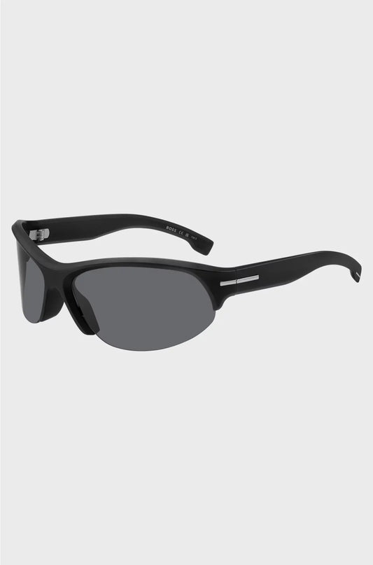 MASK-STYLE SUNGLASSES IN BLACK WITH SILVER-TONE HARDWARE
