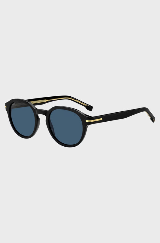 BLACK-ACETATE SUNGLASSES WITH GOLD-TONE HINGES