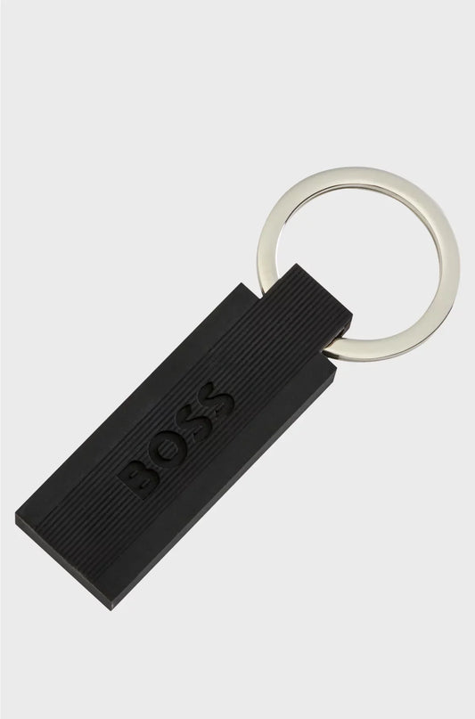 PORTACHIAVI LOGO IN SILICONE NERO E OTTONE