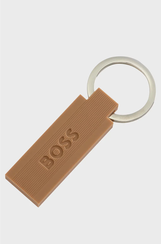 PORTACHIAVI LOGO IN SILICONE E OTTONE COLOR CAMMELLO
