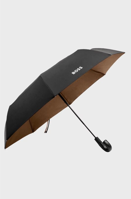 BLACK POCKET UMBRELLA WITH CAMEL INTERIOR