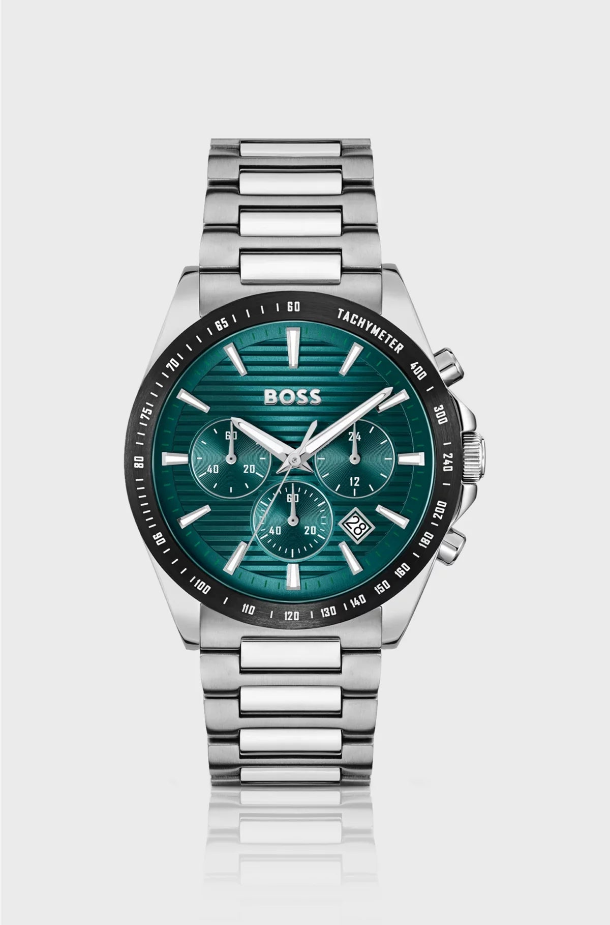 CRONOGRAFO CON BRACCIALE A MAGLIE E QUADRANTE SCANALATO VERDE