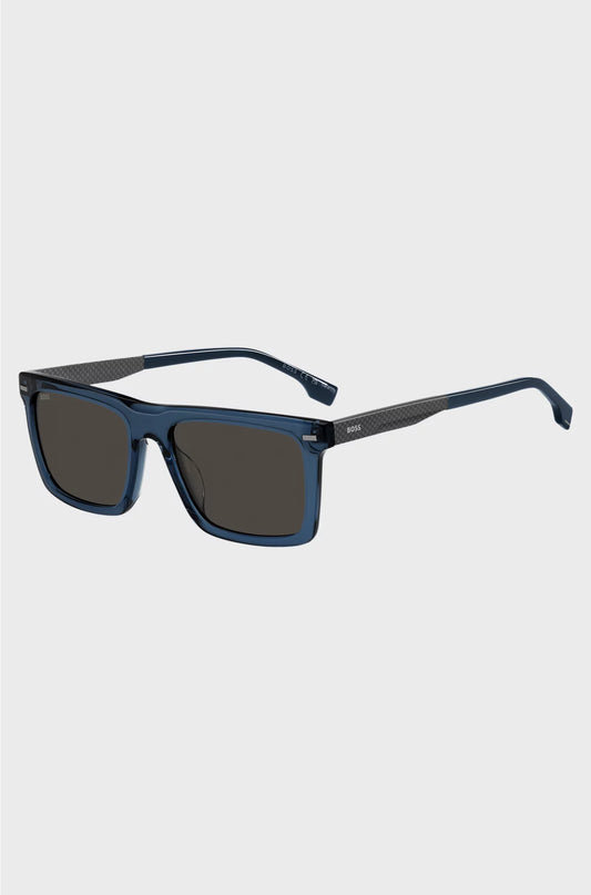 BLUE-ACETATE SUNGLASSES WITH PATTERNED CARBON-FIBRE TEMPLES