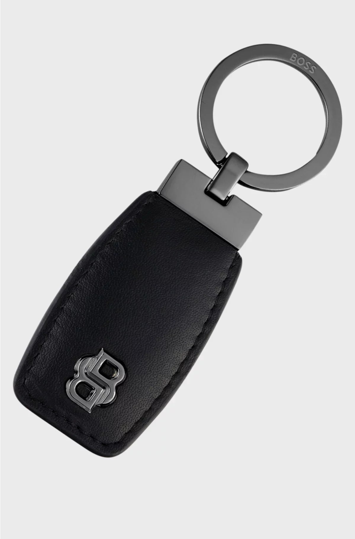 LEATHER KEY RING WITH GUNMETAL DOUBLE B MONOGRAM