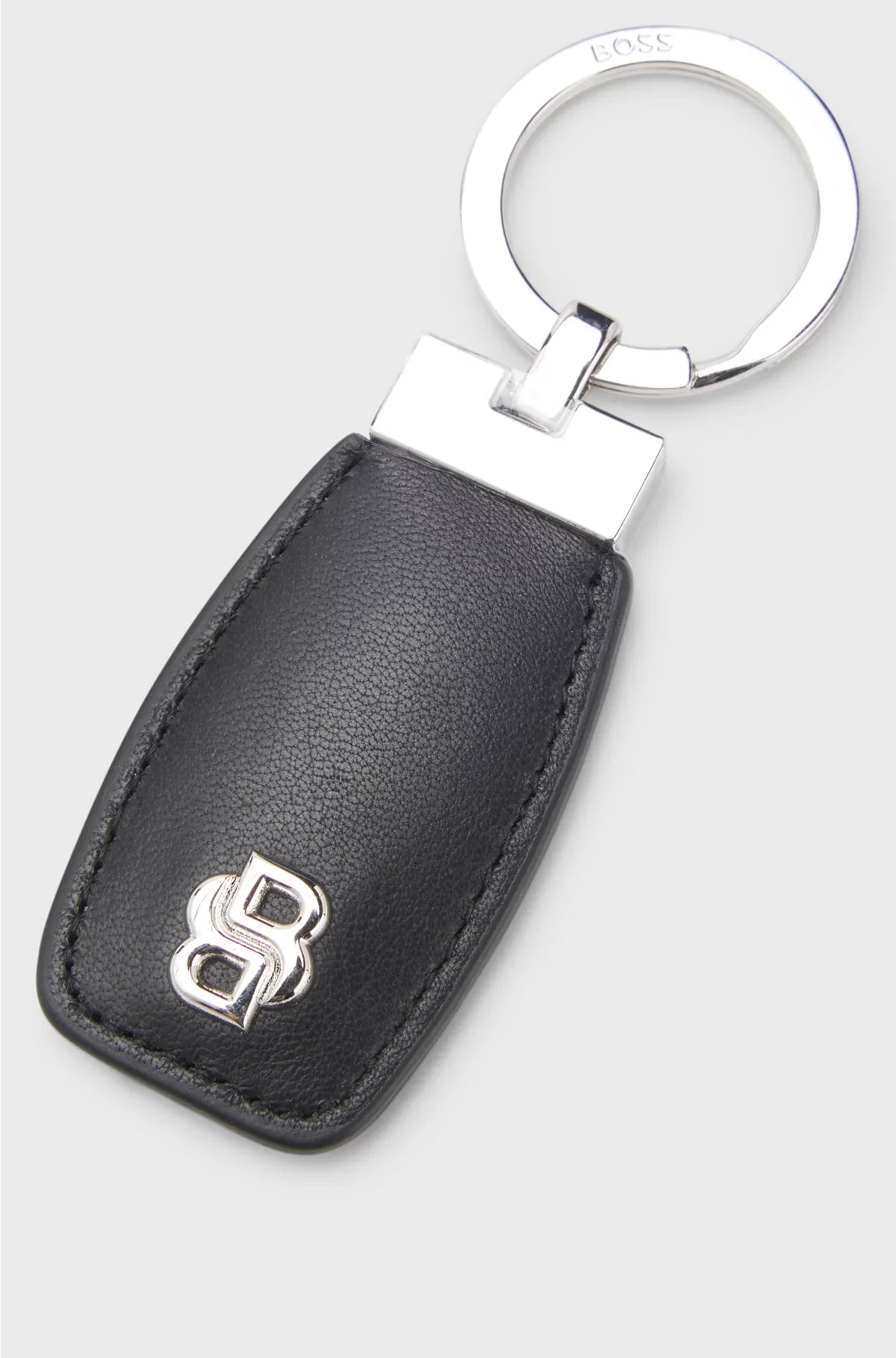 LEATHER KEY RING WITH CHROME DOUBLE B MONOGRAM