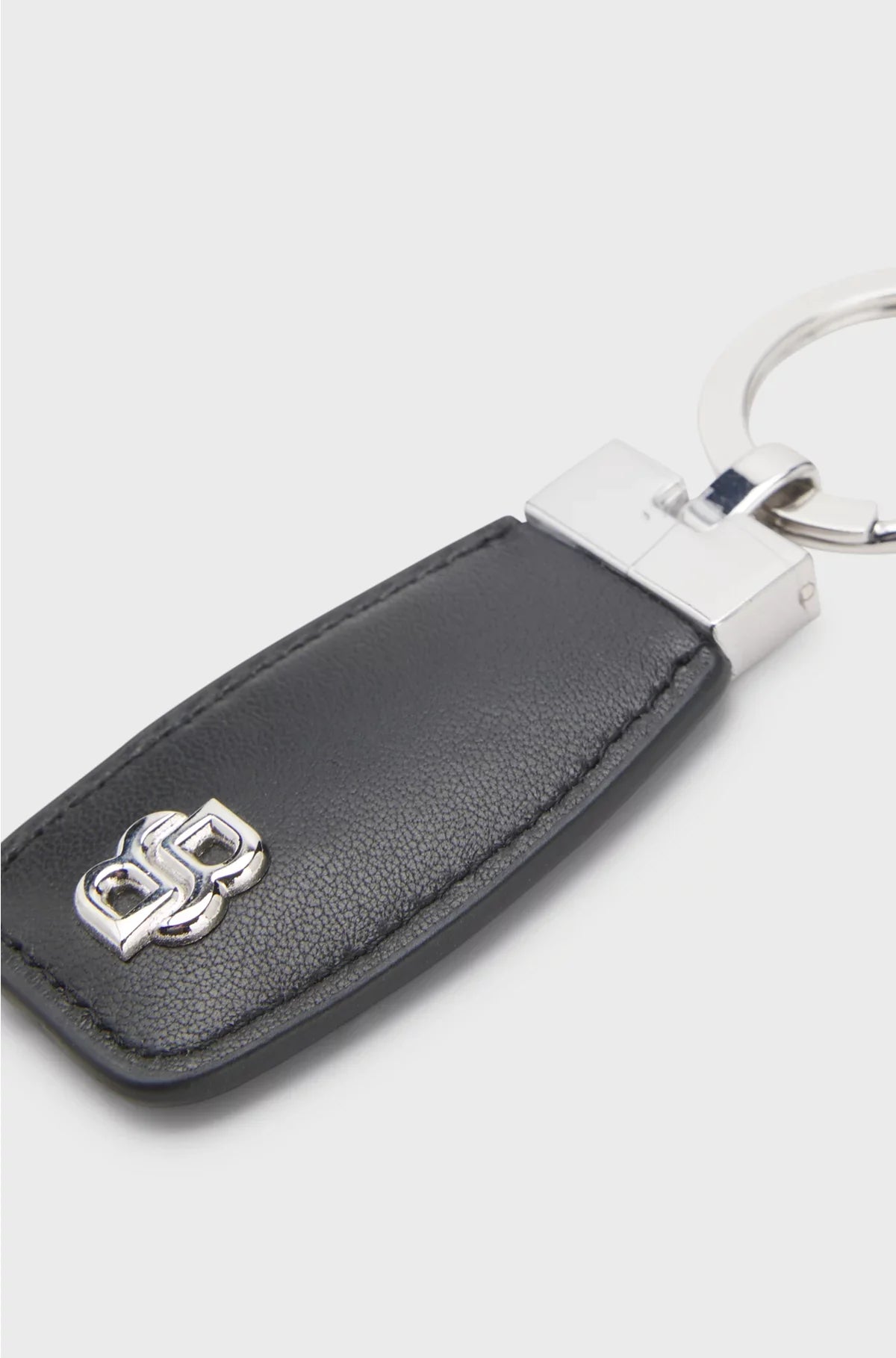 LEATHER KEY RING WITH CHROME DOUBLE B MONOGRAM