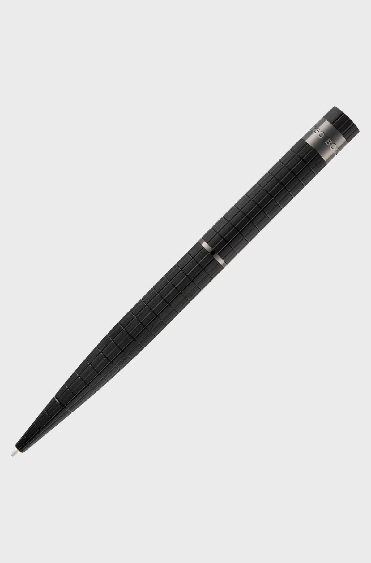 BLACK GRID-TEXTURED BALLPOINT PEN WITH LOGO TRIM